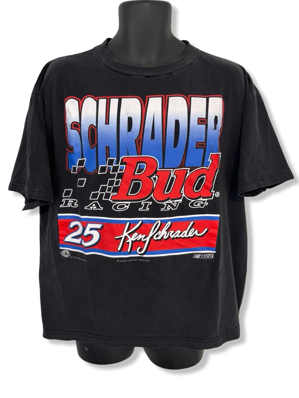Vintage 90s NASCAR Schrader Bud Racing Graphic T-Shirt